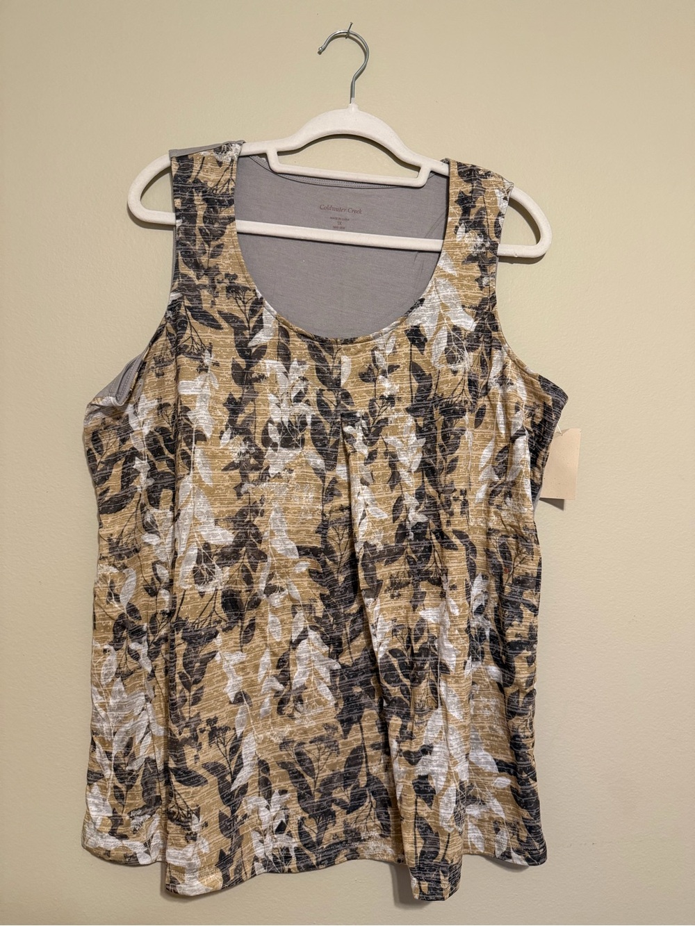 Coldwater Creek 1X NWT Foliage Print Layered Tank Top Gray Taupe